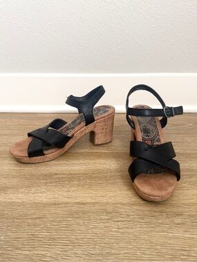boc Black Cork Block Heel Sandals with Ankle Strap